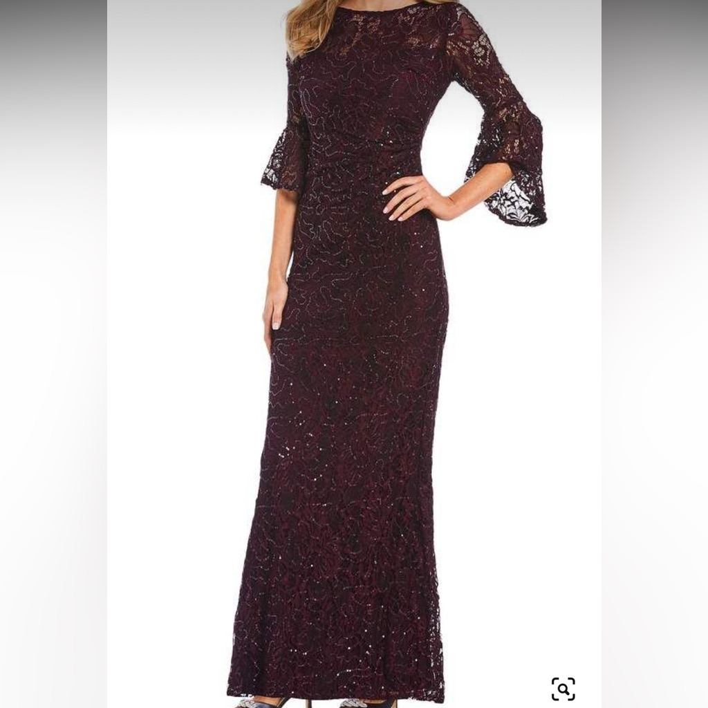 Nightway Sequin-Embellished Lace Gown In Mulberry Purple 4p Nwt